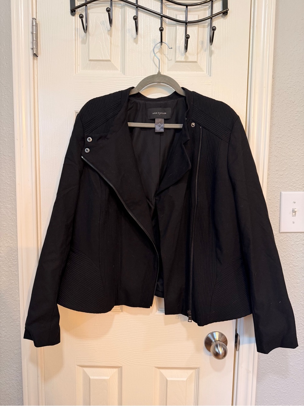 Ann Taylor Black Asymmetrical Zip Blazer
